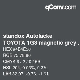 Farbcode: standox Autolacke - TOYOTA 1G3 magnetic grey OEM 2006 | qconv.com