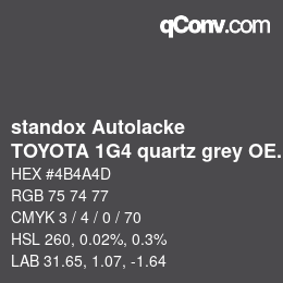 Color code: standox Autolacke - TOYOTA 1G4 quartz grey OEM 2006 | qconv.com
