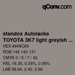 カラーコード: standox Autolacke - TOYOTA 3K7 light greyish rose | qconv.com
