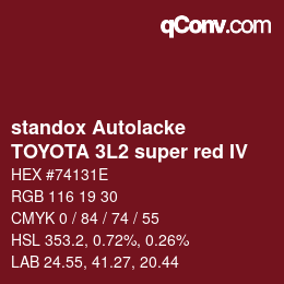 Farbcode: standox Autolacke - TOYOTA 3L2 super red IV | qconv.com