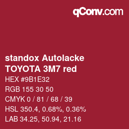 Farbcode: standox Autolacke - TOYOTA 3M7 red | qconv.com
