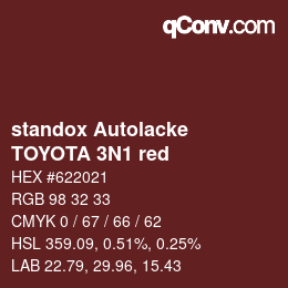 Farbcode: standox Autolacke - TOYOTA 3N1 red | qconv.com