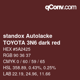 Color code: standox Autolacke - TOYOTA 3N6 dark red | qconv.com