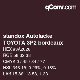Farbcode: standox Autolacke - TOYOTA 3P2 bordeaux | qconv.com