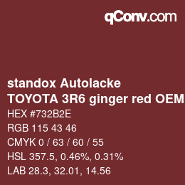 Color code: standox Autolacke - TOYOTA 3R6 ginger red OEM 2006 | qconv.com