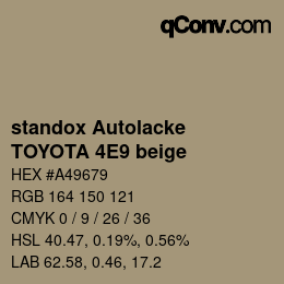 Color code: standox Autolacke - TOYOTA 4E9 beige | qconv.com