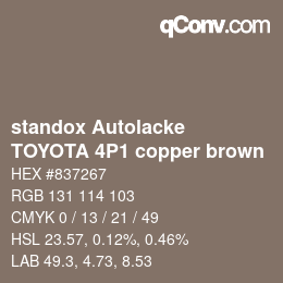 Color code: standox Autolacke - TOYOTA 4P1 copper brown | qconv.com