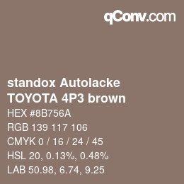 Color code: standox Autolacke - TOYOTA 4P3 brown | qconv.com