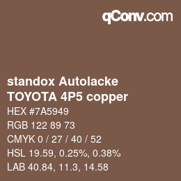 Color code: standox Autolacke - TOYOTA 4P5 copper | qconv.com