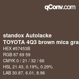 Code couleur: standox Autolacke - TOYOTA 4Q3 brown mica graphite | qconv.com
