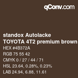 Farbcode: standox Autolacke - TOYOTA 4T2 premium brown OEM 2006 | qconv.com