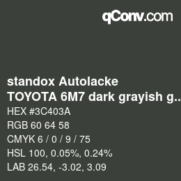 Color code: standox Autolacke - TOYOTA 6M7 dark grayish green | qconv.com