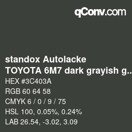 Code couleur: standox Autolacke - TOYOTA 6M7 dark grayish green | qconv.com