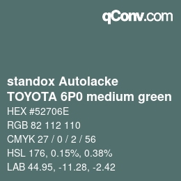 Code couleur: standox Autolacke - TOYOTA 6P0 medium green | qconv.com