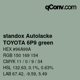 Color code: standox Autolacke - TOYOTA 6P9 green | qconv.com