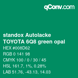 Color code: standox Autolacke - TOYOTA 6Q8 green opal | qconv.com