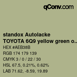 Color code: standox Autolacke - TOYOTA 6Q9 yellow green opal | qconv.com