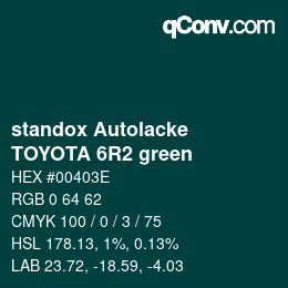 Color code: standox Autolacke - TOYOTA 6R2 green | qconv.com