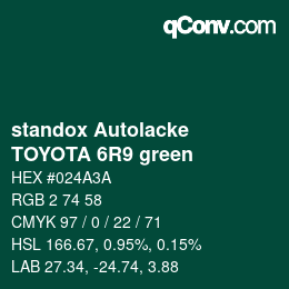 カラーコード: standox Autolacke - TOYOTA 6R9 green | qconv.com