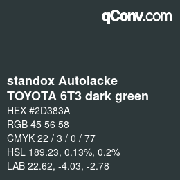 Código de color: standox Autolacke - TOYOTA 6T3 dark green | qconv.com