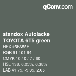 カラーコード: standox Autolacke - TOYOTA 6T5 green | qconv.com