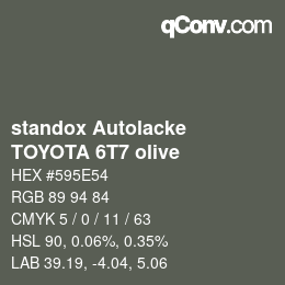 Código de color: standox Autolacke - TOYOTA 6T7 olive | qconv.com