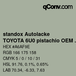 Color code: standox Autolacke - TOYOTA 6U0 pistachio OEM 2006 | qconv.com