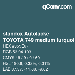 Color code: standox Autolacke - TOYOTA 749 medium turquoise | qconv.com