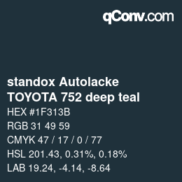Code couleur: standox Autolacke - TOYOTA 752 deep teal | qconv.com