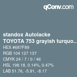 Código de color: standox Autolacke - TOYOTA 753 grayish turquoise | qconv.com