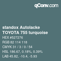Color code: standox Autolacke - TOYOTA 755 turquoise | qconv.com