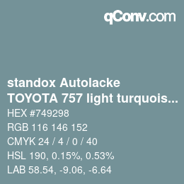 Farbcode: standox Autolacke - TOYOTA 757 light turquoise | qconv.com