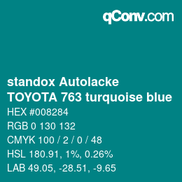 Color code: standox Autolacke - TOYOTA 763 turquoise blue | qconv.com