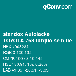 Code couleur: standox Autolacke - TOYOTA 763 turquoise blue | qconv.com