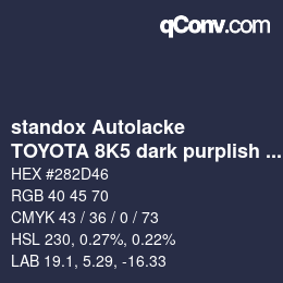 Color code: standox Autolacke - TOYOTA 8K5 dark purplish blue | qconv.com