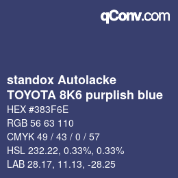 Farbcode: standox Autolacke - TOYOTA 8K6 purplish blue | qconv.com