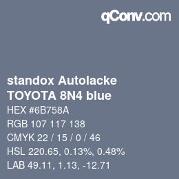 Farbcode: standox Autolacke - TOYOTA 8N4 blue | qconv.com