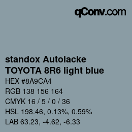 Color code: standox Autolacke - TOYOTA 8R6 light blue | qconv.com