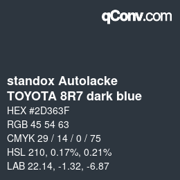 Farbcode: standox Autolacke - TOYOTA 8R7 dark blue | qconv.com
