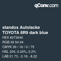Code couleur: standox Autolacke - TOYOTA 8R9 dark blue | qconv.com