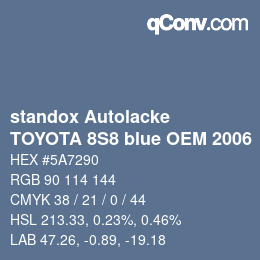 Color code: standox Autolacke - TOYOTA 8S8 blue OEM 2006 | qconv.com