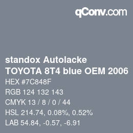 Color code: standox Autolacke - TOYOTA 8T4 blue OEM 2006 | qconv.com