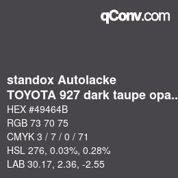 Color code: standox Autolacke - TOYOTA 927 dark taupe opal | qconv.com