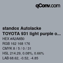 Color code: standox Autolacke - TOYOTA 931 light purple opal | qconv.com