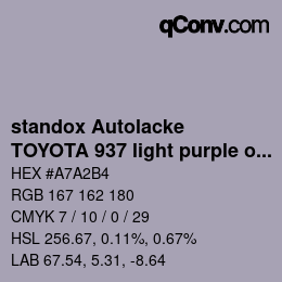 カラーコード: standox Autolacke - TOYOTA 937 light purple opal | qconv.com