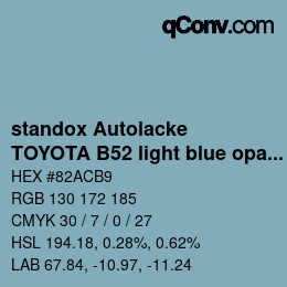Color code: standox Autolacke - TOYOTA B52 light blue opal | qconv.com