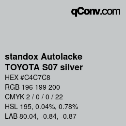 Código de color: standox Autolacke - TOYOTA S07 silver | qconv.com