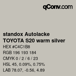 Color code: standox Autolacke - TOYOTA S20 warm silver | qconv.com