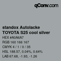 Color code: standox Autolacke - TOYOTA S25 cool silver | qconv.com