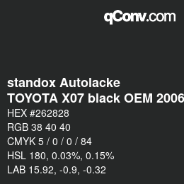 Código de color: standox Autolacke - TOYOTA X07 black OEM 2006 | qconv.com